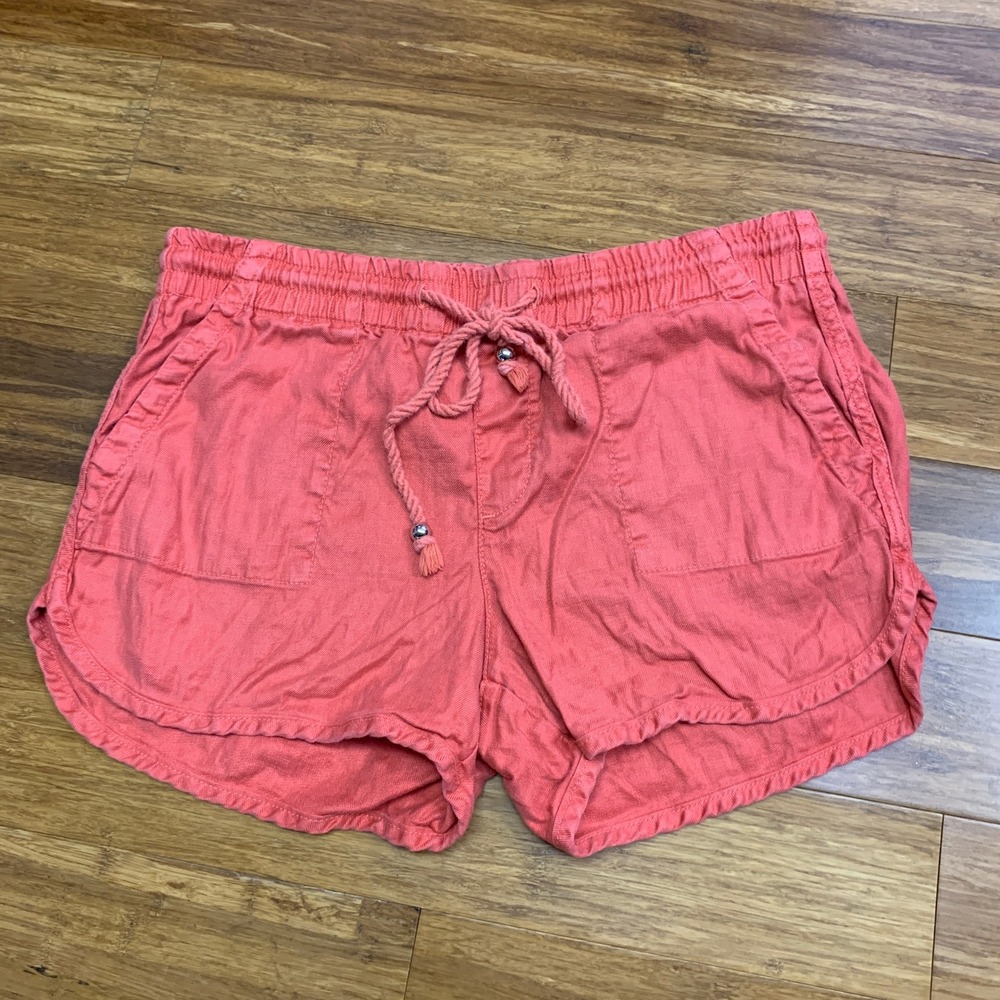 Level 99 Womens Shorts Size Small Coral Linen Blend Drawstring Pockets Casual